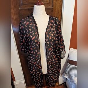 Feather Print Sheer Kimono
